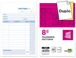 T201 Talonario Liderpapel Facturas 8º natural 50 juegos duplicado sin iVA