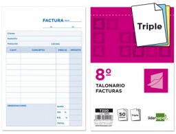 T300 Talonario Liderpapel Facturas 8º natural 50 juegos triplicado con iVA