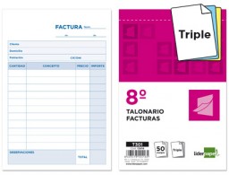 T301 Talonario Liderpapel Facturas 8º natural 50 juegos triplicado sin iVA