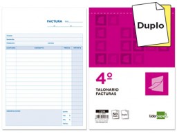 T216 Talonario Liderpapel Facturas 4º natural 50 juegos duplicado con iVA