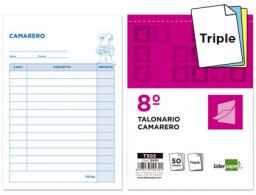 T302 Talonario Liderpapel Camarero 8º 50 juegos triplicado