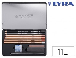 Lápices Lyra Rembrandt monocromo con accesorios para esbozos caja metálica de 11 unidades
