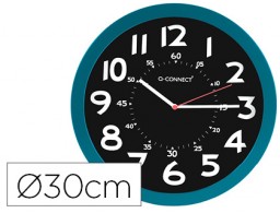 KF11214 Reloj de pared Q-Connect marco azul esfera negra 30 cm.