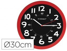 KF11215 Reloj de pared Q-Connect marco rojo esfera negra 30 cm.