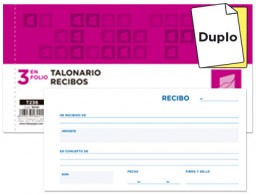 T236 Talonario Liderpapel Recibos 3enFolio apaisado 50 juegos duplicado sin matriz
