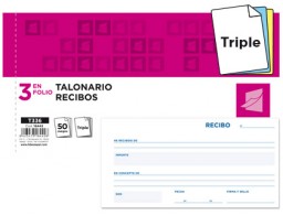 T336 Talonario Liderpapel Recibos 3enFolio apaisado 50 juegos triplicado sin matriz