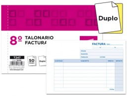 T247 Talonario Liderpapel Facturas 8º apaisado 50 juegos duplicado sin iVA