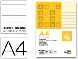 PR03 Bloc notas Liderpapel A4 50 hojas amarillas 60g/m² raya horizontal
