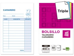 T350 Talonario Liderpapel Camarero bolsillo 50 juegos triplicado