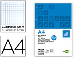 RA01 Recambio Liderpapel A4 100h 100g/m² c/5mm. doble margen 4 taladros