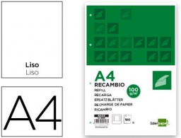 RA03 Recambio Liderpapel A4 100h 100g/m² liso doble margen 4 taladros