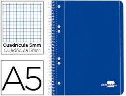 BJ03 Cuaderno espiral Liderpapel serie azul A5 micro tapa blanda 80h 80g/m² c/5mm. 6 taladros azul