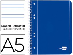 BJ04 Cuaderno espiral Liderpapel serie azul A5 micro tapa blanda 80h 80g/m² horizontal 7mm. 6 taladros azul