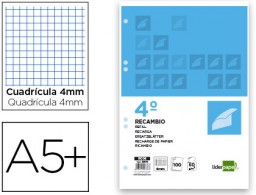 RC06 Recambio Liderpapel 4º 100h 60g/m² c/4mm. con margen 6 taladros