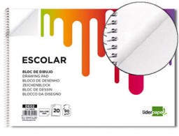 DE01 Bloc dibujo escolar Liderpapel espiral 230x325mm. 20h. 90g/m² sin recuadro perforado