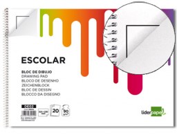 DE02 Bloc dibujo escolar Liderpapel espiral 230x325mm. 20h. 90g/m² con recuadro perforado