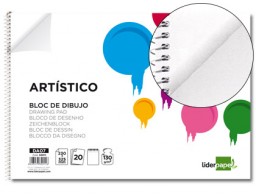 DA08 Bloc dibujo Liderpapel Artístico espiral 230x325mm. 20 hojas 130g/m² perforadas sin recuadro 2 taladros