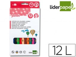 LC02 12 lápices de colores Liderpapel Jumbo triangulares con sacapuntas