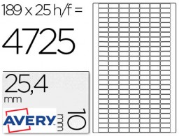 25 hojas A4 4725 etiquetas adhesivas Avery 25,4x10mm. especial códigos de barras láser