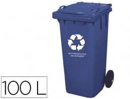 KF04240 Papelera contenedor Q-Connect plástico azul con tapa y ruedas 100 l.