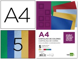 CM06 50 hojas cartulina metalizada Liderpapel A4 235 g/m² 5 colores surtidos