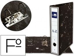 AZ06 Archivador de palanca Liderpapel cartón forrado Folio jaspeado negro lomo azul sin caja con rado