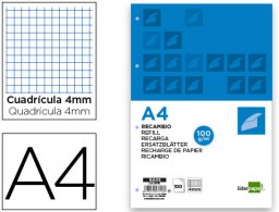 RA05 Recambio Liderpapel A4 100h 100g/m² c/4mm. con margen 4 taladros