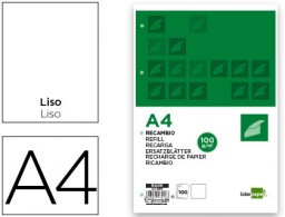 RA06 Recambio Liderpapel A4 100h 100g/m² liso 4 taladros