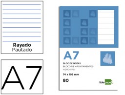 BN11 Bloc notas Liderpapel A7 80h 60g/m² raya horizontal
