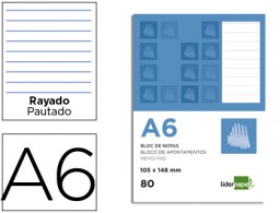BN12 Bloc notas Liderpapel A6 80h 60g/m² raya horizontal