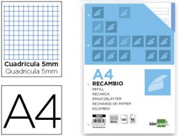RE01 Recambio Liderpapel A4 120h 80g/m² c/5mm. 4 taladros banda 5 colores
