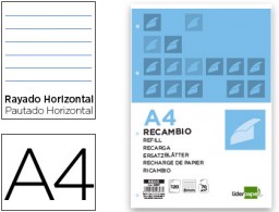 RE03 Recambio Liderpapel A4 120h 70g/m² raya horizontal 4 taladros banda 5 colores