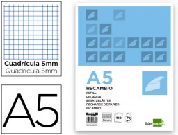 RE04 Recambio Liderpapel A5 120h 80g/m² c/5mm. 6 taladros banda 5 colores
