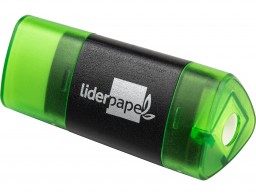 ER04 Sacapuntas Liderpapel triangular plástico con depósito 1 orifico con goma