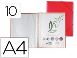 EC02 Carpeta con 10 fundas con espiral Liderpapel A4 polipropileno rojo