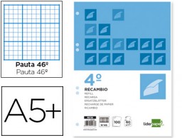 RC19 Recambio Liderpapel 4º 100h 60g/m² rayado nº46 con margen 6 taladros