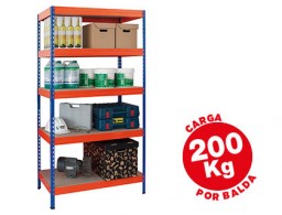 Estantería ar storage metálica 5 estantes 200 Kg. azul naranja