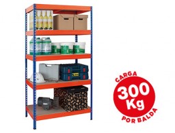Estantería ar storage metálica 5 estantes 300 Kg. azul naranja