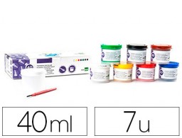 TP54 7 botes 40ml. témpera escolar Liderpapel colores surtidos + pincel