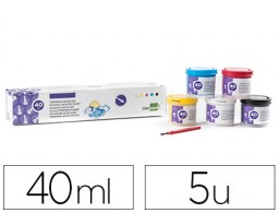 TP55 5 botes 40ml. témpera escolar Liderpapel colores surtidos + pincel