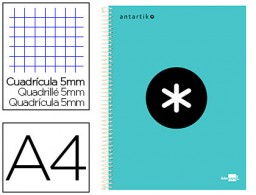 KD86 Cuaderno espiral Liderpapel Antartik A-4 tapa forrada 120h micro 100g c/5mm. color menta