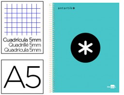 KD90 Cuaderno espiral Liderpapel Antartik A-5 tapa forrada 120h micro 100g c/5mm. color menta