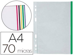 KF18052 10 fundas multitaladro Q-Connect A4 polipropileno 70µ cristal borde verde