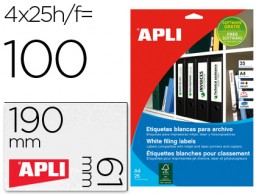 CJ25 hojas A4 100 etiquetas adhesivas Apli 01233  190x618mm. archivador ILC