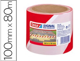 Cnta adhesiva tesa de señalización rojo y blanco 100m.x80mm.