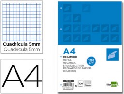RE05 Recambio Liderpapel A4 100h 100g/m² c/5mm. 4 taladros banda 5 colores