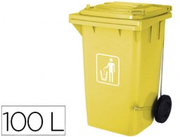 KF16543 Contenedor Q-Connect 100 l. plástico amarillo con tapa y  ruedas