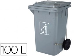 KF16545 Contenedor Q-Connect 100 l. plástico gris con tapa y  ruedas