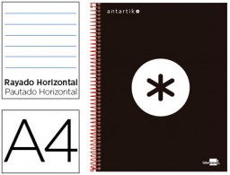 KD10 Cuaderno espiral Liderpapel Antartik A-4 tapa forrada 120h micro 100g raya horizontal color negro