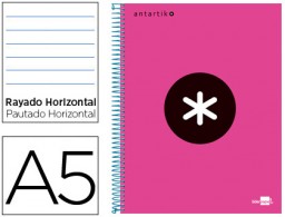 KD15 Cuaderno espiral Liderpapel Antartik A-5 tapa forrada 120h micro 100g raya horizontal color rosa flúor